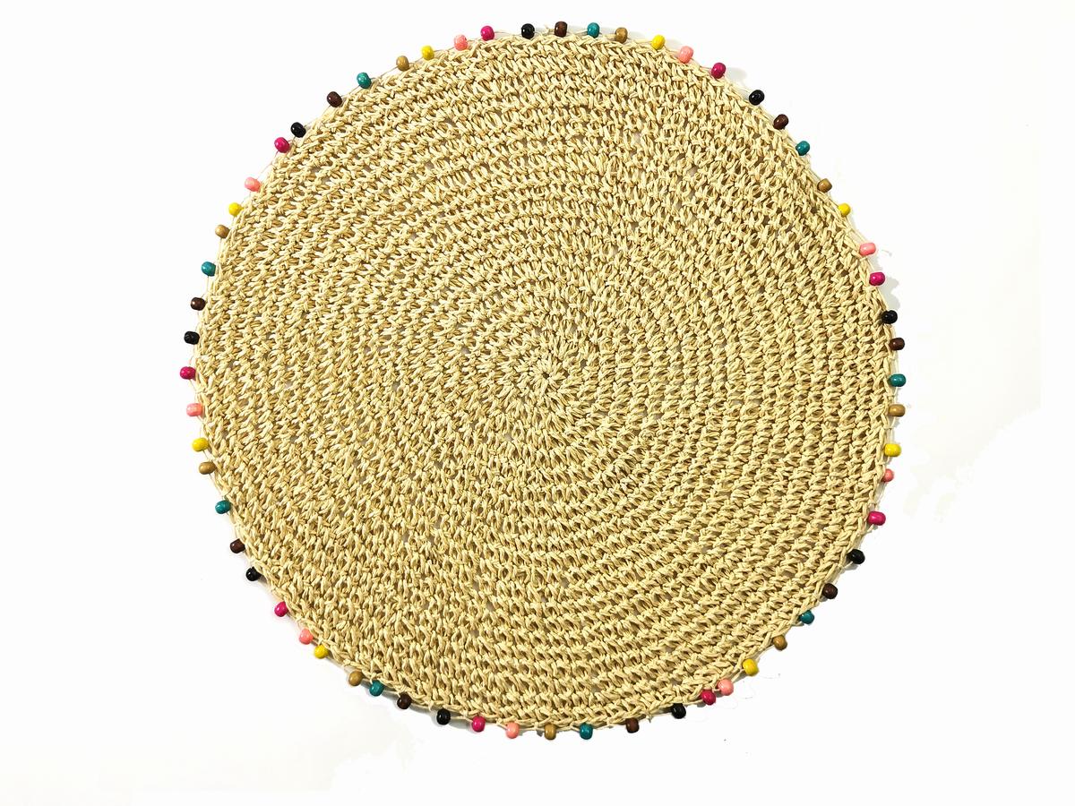 HAND WOOVEN PAPER PM WITH BEADS AROUND